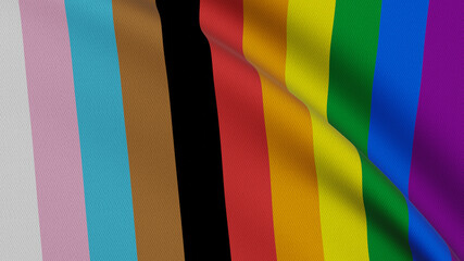 Progress LGBTQ Pride Flag. Flags For Good waving on the wind	