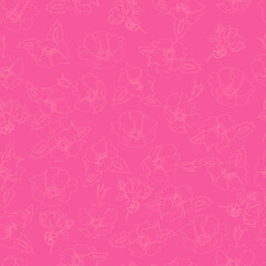 vector seamless pattern contour floral  with opened leaves and buds on a contrasting background . Botanical illustration for fabrics, textiles, wallpapers, papers, backgrounds.