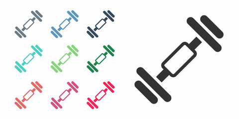 Black Dumbbell icon isolated on white background. Muscle lifting, fitness barbell, sports equipment. Set icons colorful. Vector