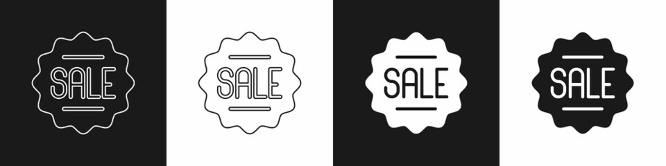 Set Price tag with an inscription Sale icon isolated on black and white background. Badge for price. Promo tag discount. Vector