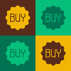 Pop art Buy button icon isolated on color background. Vector