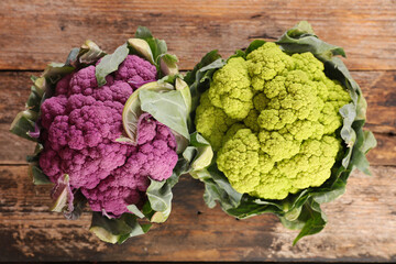 raw green and purple cauliflower