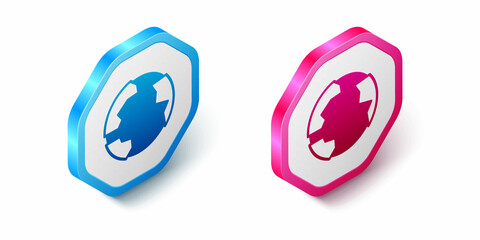 Isometric Worldwide icon isolated on white background. Pin on globe. Hexagon button. Vector