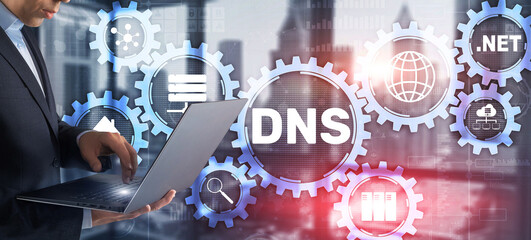 DNS Domain name System server concept. Mixed media