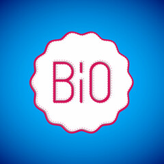 White Banner, label, tag, logo for bio green healthy food icon isolated on blue background. Organic product. Healthy food sticker. Vector