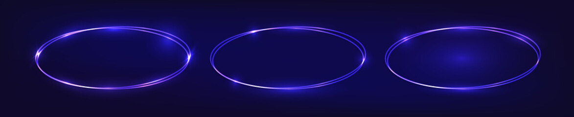 Set of neon double frames with shining effects