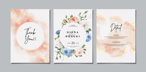 wedding invitation card template with watercolor and beautiful floral