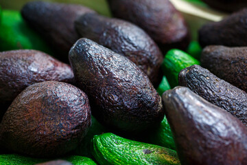 close up ripe brown hass avocado