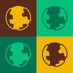 Pop art Earth globe icon isolated on color background. World or Earth sign. Global internet symbol. Geometric shapes. Vector