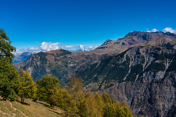 Landscape view of the mountains around Le Bourg d'Oisans in France