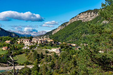 Fototapeta na wymiar Village of Saint Julien du Verdon at Lac de Castillon in Provence, France