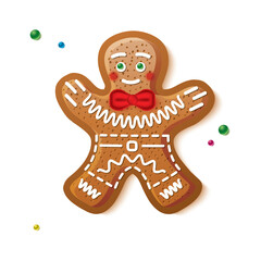 Gingerbread Man Isolated on White. Christmas Cookie.