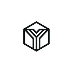 Initials Y VY  YY Hexagon Logo Design with Minimalist Thin Line Arrow Template 