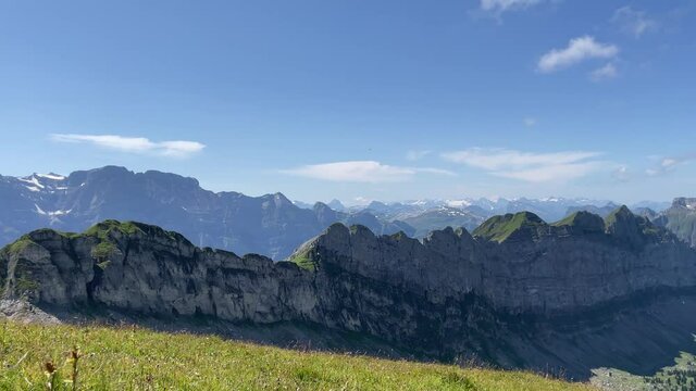 Excursion at Rautispitz Schwyzer Alps Switzerland pan shot 