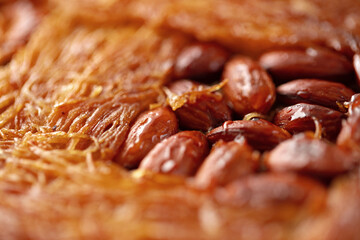 Close up of Turkish Baklava dessert with honey and nuts