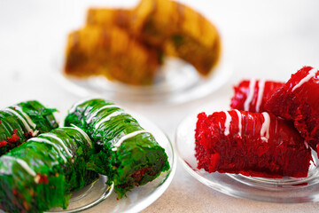 Turkish baklava dessert with honey, close up
