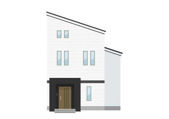 モダンな戸建て住宅のイラスト（片流れ屋根）