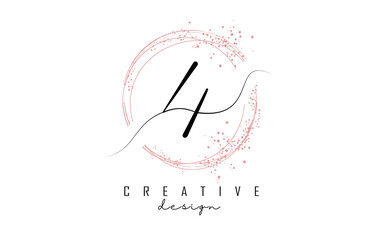 Handwritten 4 four number logo with dust pink sparkling circles and glitter.