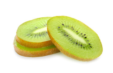 Fototapeta na wymiar Slices of fresh kiwi fruit on white background