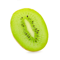 Slice of fresh kiwi fruit on white background