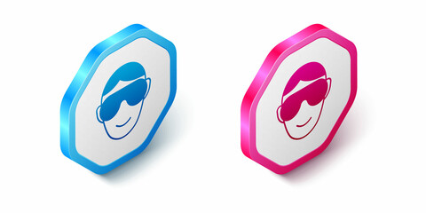 Isometric Eye sleep mask icon isolated on white background. Sleeping mask. Hexagon button. Vector