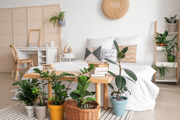 Fototapeta na wymiar Interior of stylish bedroom with plants