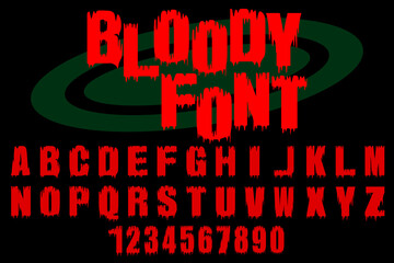 The font is made in the form of letters made of bloodstains. Vector illustration.