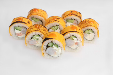 delicious sushi for menu on white background