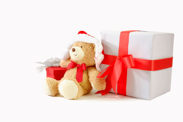 teddy bears with white gift box and red ribbon
