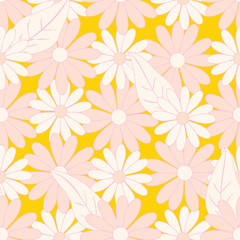 Pink and Yellow Daisy Collage Repeating Seamless Vector Pattern
