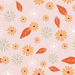  Daisy Floral Scattered Repeating Seamless Vector Pattern