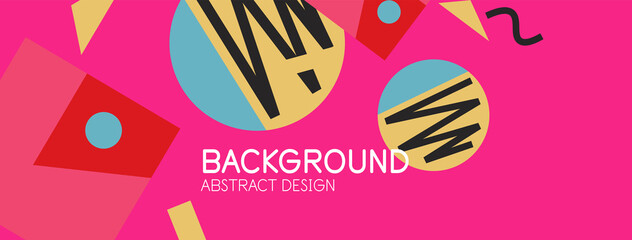 Abstract background. Blocks, lines, triangles, circles composition. Techno or business concept for wallpaper, banner, background, landing page