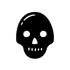 Black skull. Hand drawn symbol of pirates, poison, death, hell and anger. Vector illustration isolated in doodle style on white background.