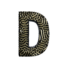 Organic Reaction Diffusion pattern golden font letter D
