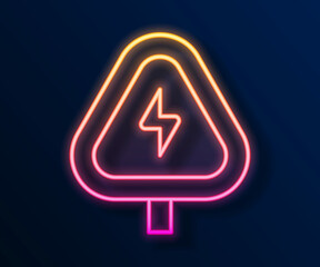 Glowing neon line High voltage sign icon isolated on black background. Danger symbol. Arrow in triangle. Warning icon. Vector