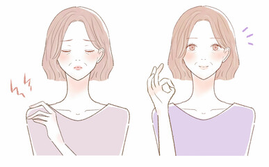 肩こりに悩まされる中年女性のビフォーアフター
