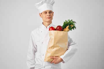 man with food package healthy food kitchen restaurant work