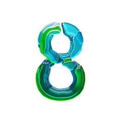 Layered jelly-like glass colored font number 8