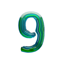 Layered jelly-like glass colored font number 9