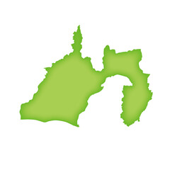 静岡県の地図　緑色の県庁所在地マーク　都道府県単位の地図のイラスト　地図シルエット
