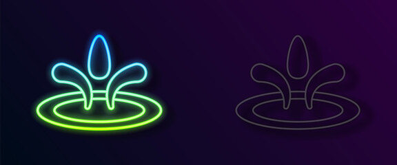 Glowing neon line Water drop icon isolated on black background. Vector