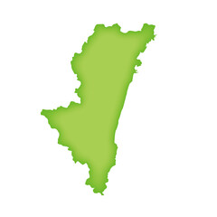 宮崎県の地図　緑色の県庁所在地マーク　都道府県単位の地図のイラスト　地図シルエット
