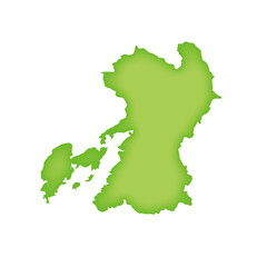 熊本県の地図　緑色の県庁所在地マーク　都道府県単位の地図のイラスト　地図シルエット