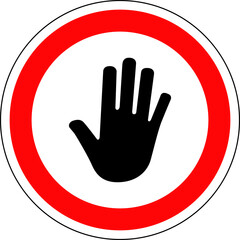 Sign in France: hand, Do not enter sign. Warning red circle icon isolated on white background. Prohibition concept. 
