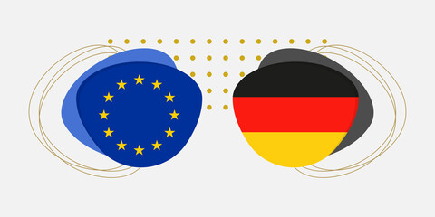 EU and Germany flags. German and European Union symbols with abstract background and geometric shapes. Vector illustration.