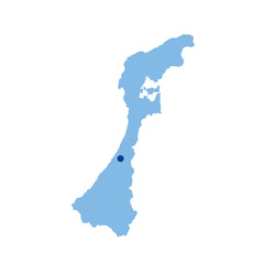 石川県の地図　県庁所在地マーク　都道府県単位の地図のイラスト　地図シルエット