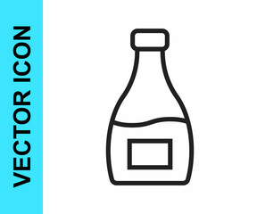 Black line Sauce bottle icon isolated on white background. Ketchup, mustard and mayonnaise bottles with sauce for fast food. Vector