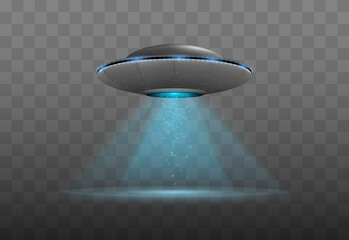 UFO spaceship with light beam isolated. Vector illustration of flying alien ship © ket4up