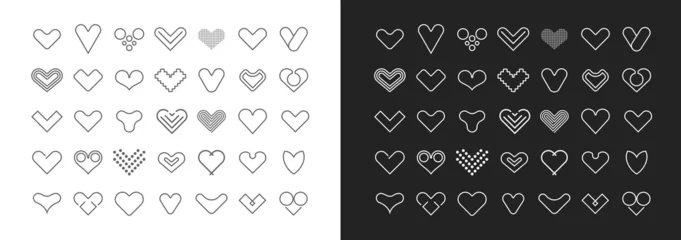 Gordijnen Wit op een donker grijs en grijs op een witte achtergrond Harten lijn kunst vector icon set. Decoratieve designelementen. Grote bundel hartvormen. Kan als logo worden gebruikt. ©  danjazzia
