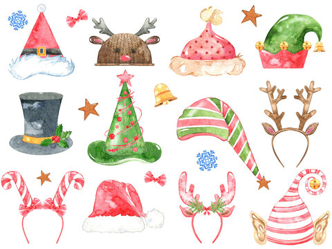 Watercolor christmas hats